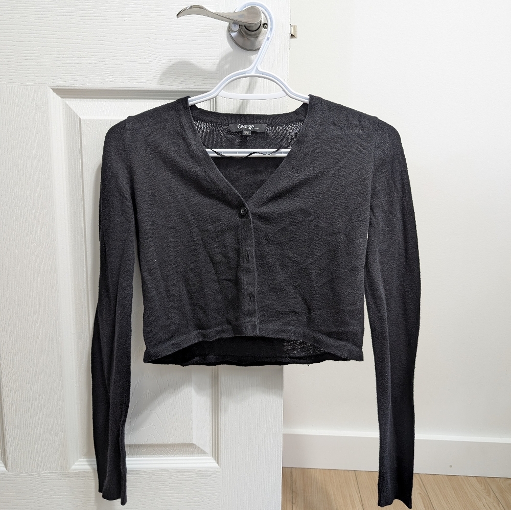Black Cropped Button Up Cardigan